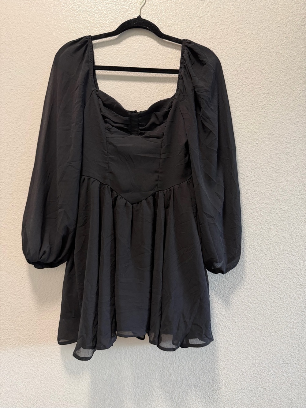 SHEIN Black Long Sleeve Square Neck Babydoll Mini Dress